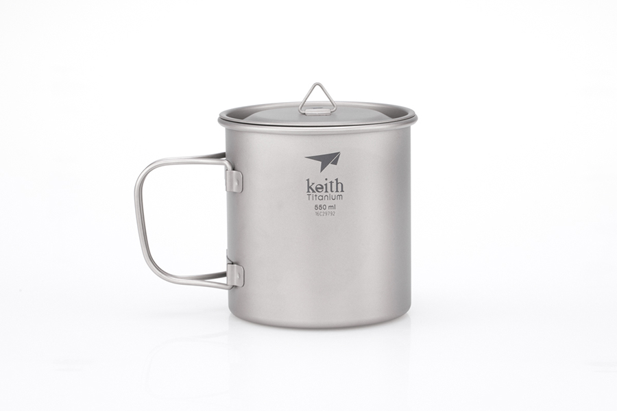 KEITH TITANIUM SINGLEWALL MUG WITH FOLDING HANDLE AND LID