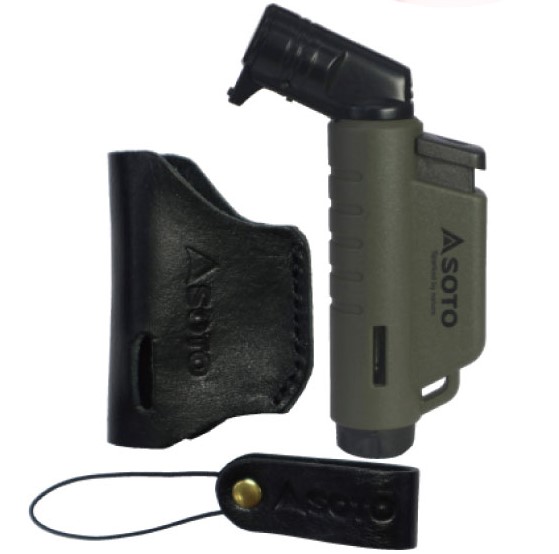 SOTO MICRO TORCH HORIZONTAL ARMY GREEN WITH LEATHER CASE 