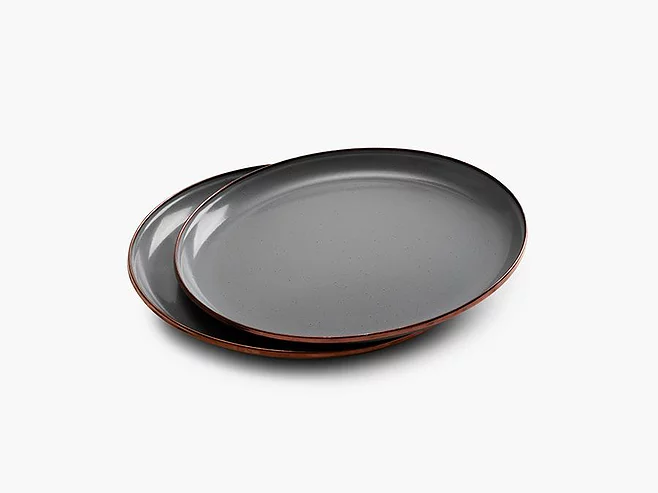 BAREBONES ENAMEL PLATE SET OF 2 [SLATE GREY]